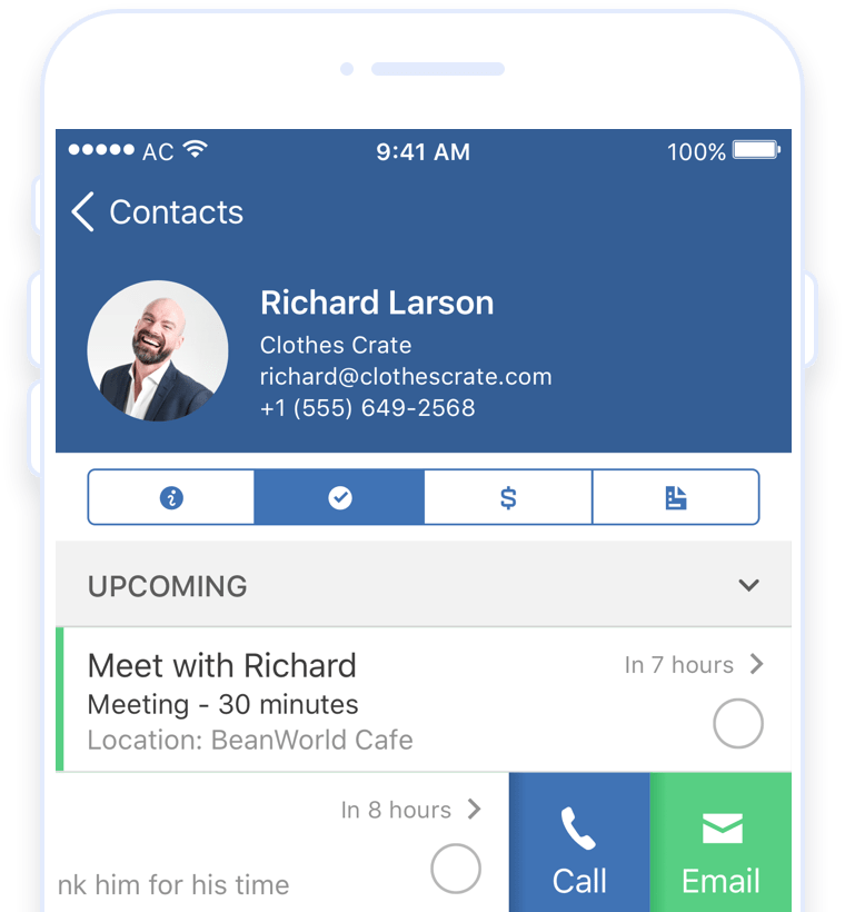 ActiveCampaign customer contact on iOS CRM